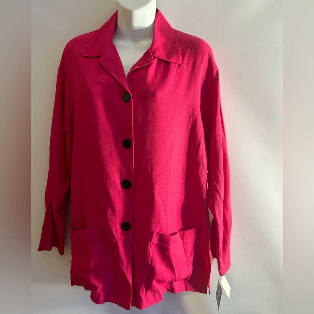 MS CHOICE CALIFORNIA FUSHSIA ACETATE AND RAYON OVERSIZED SHIRT USA MADE SIZE MED